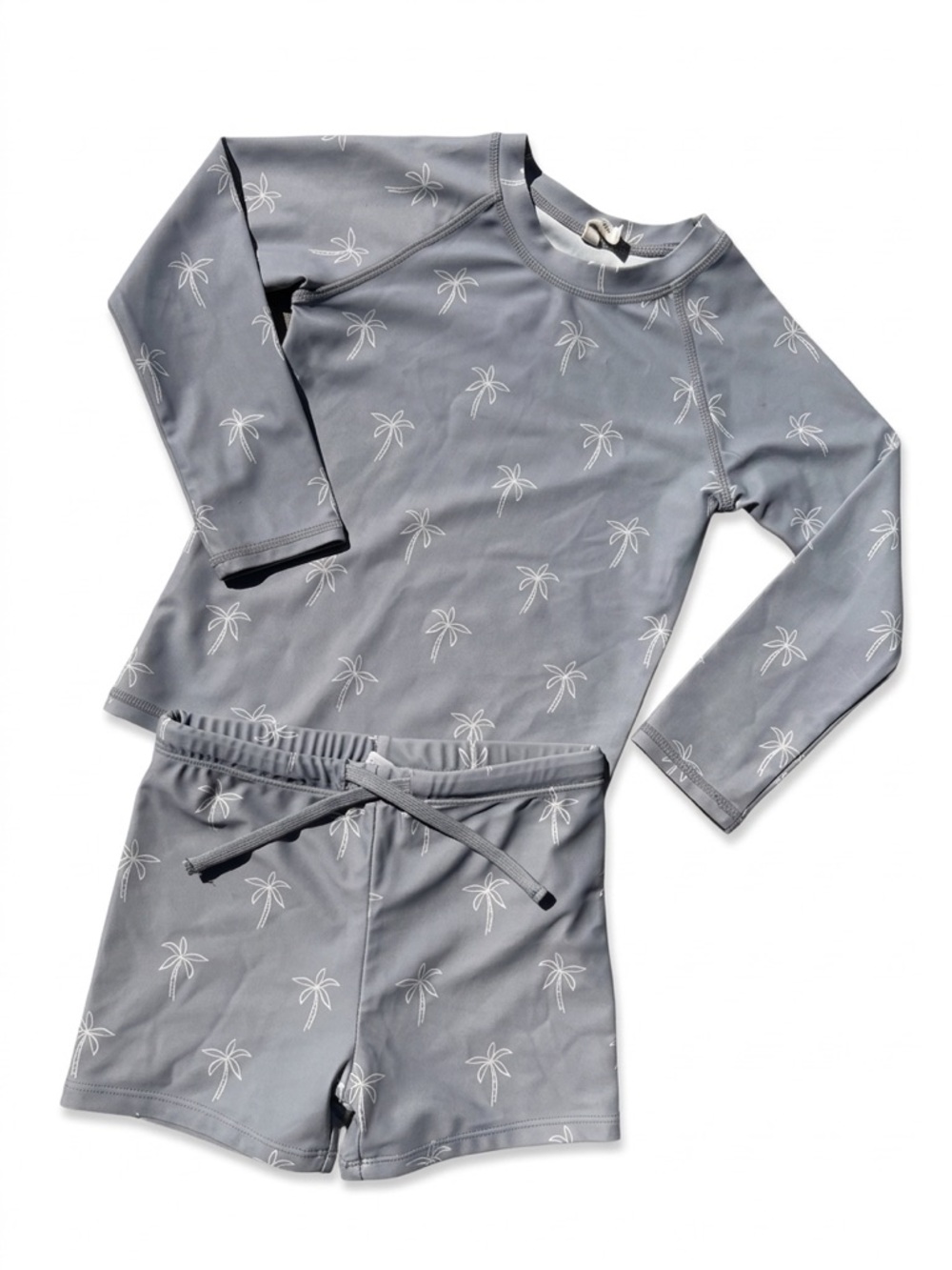 Quincy Mae Kids Palm Print Rash Guard & Swim Trunks Set - Gray - 4-5Y